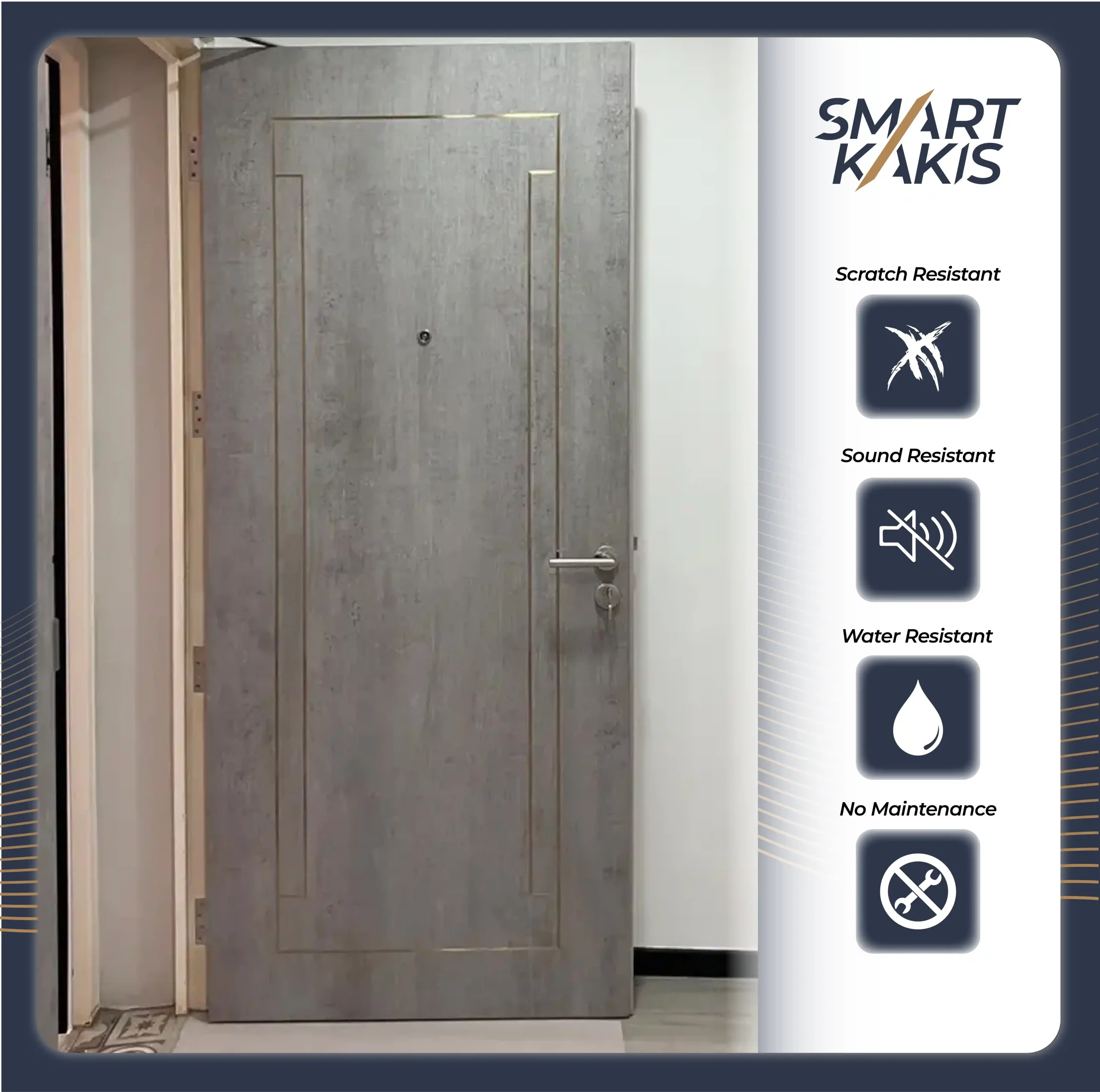 Fire Rated Laminate Main Door with Stainless Steel Strip | SSFR01