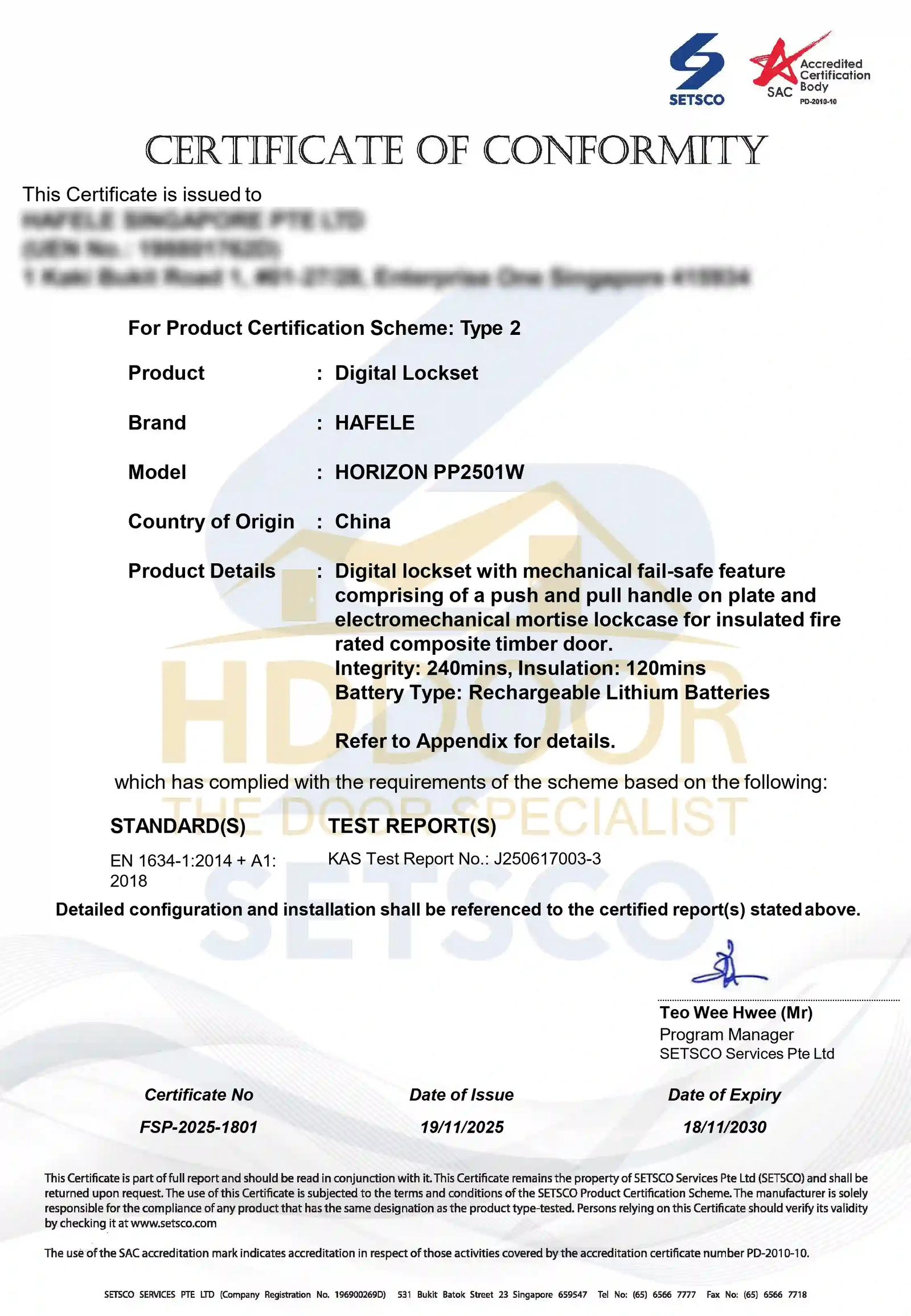 Hafele Horizon Digital Lock – Smart Push Pull Mortise Lock with Face Recognition & Wi-Fi - Image 2