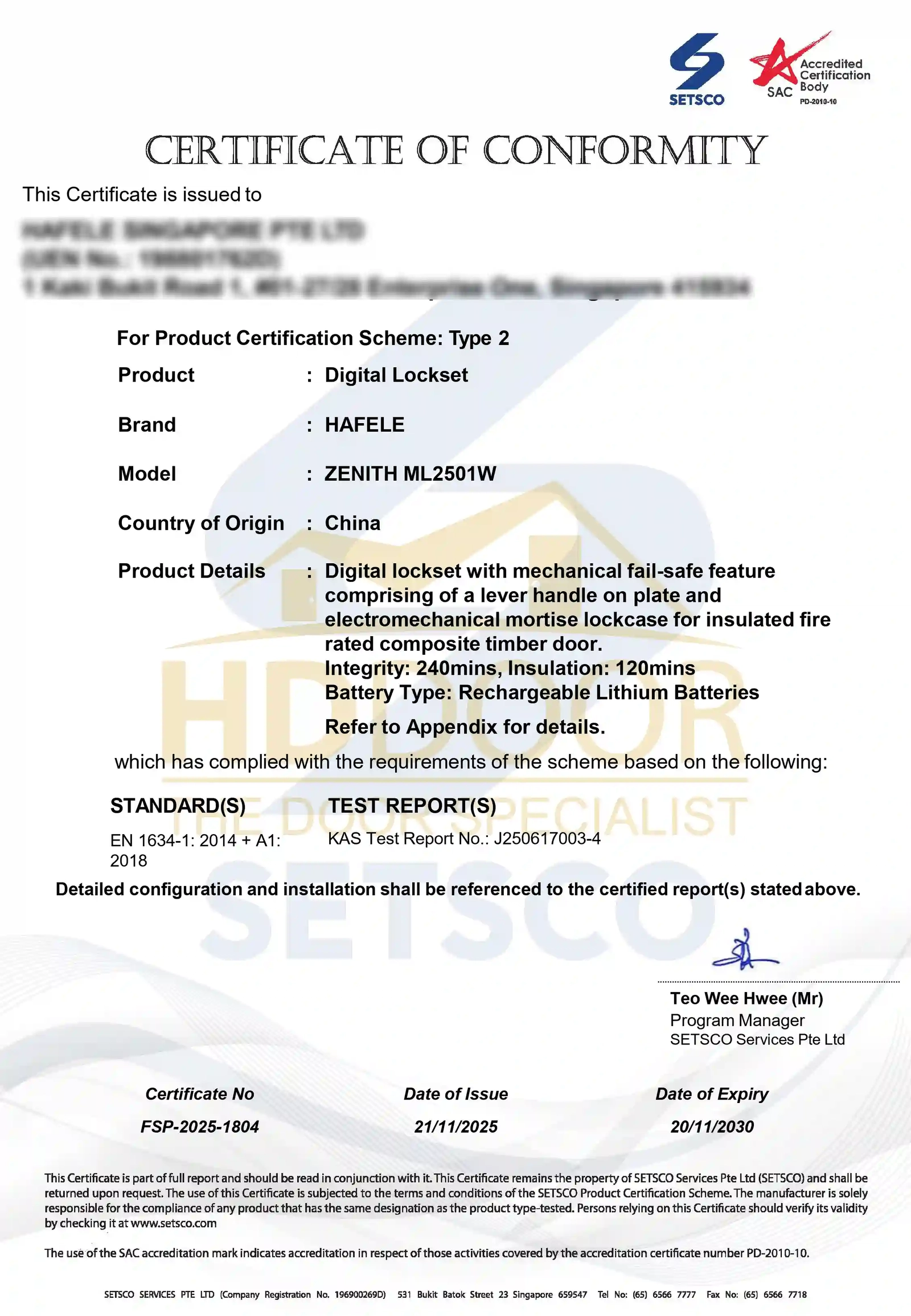 Hafele Zenith Digital Lock – Premium Lever Mortise Lock with Wi-Fi & Video Door Phone - Image 2