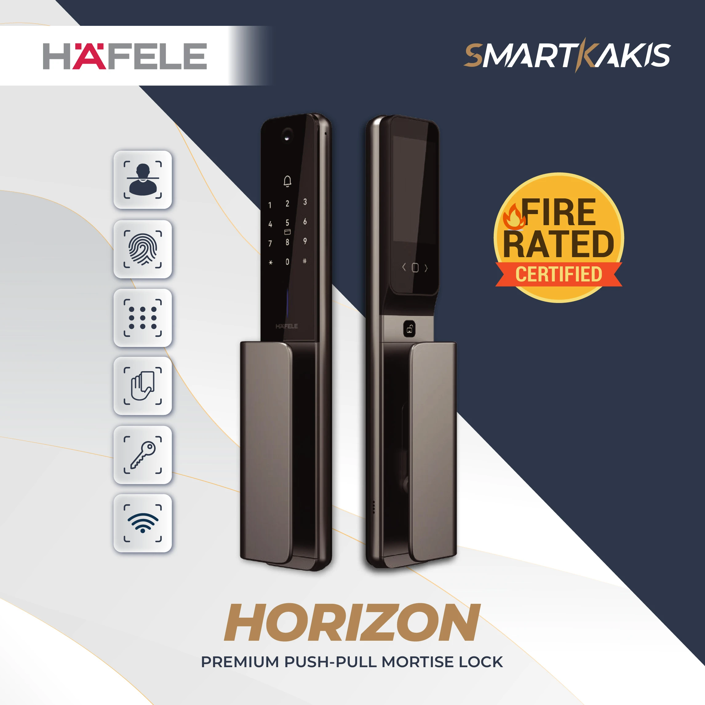 Hafele Horizon Digital Lock – Smart Push Pull Mortise Lock with Face Recognition & Wi-Fi