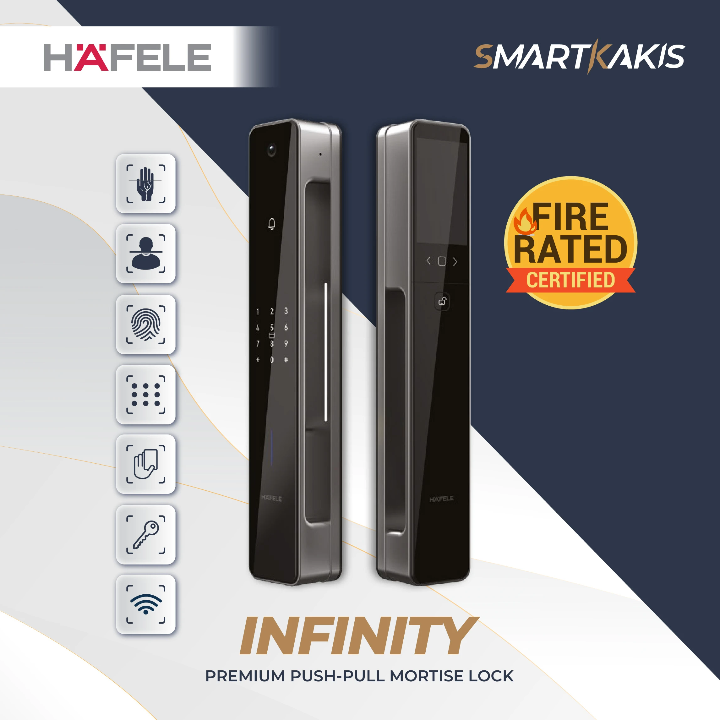 Hafele Infinity Digital Lock – Smart Push Pull Mortise Lock with Palm ID, Face Recognition & Wi-Fi