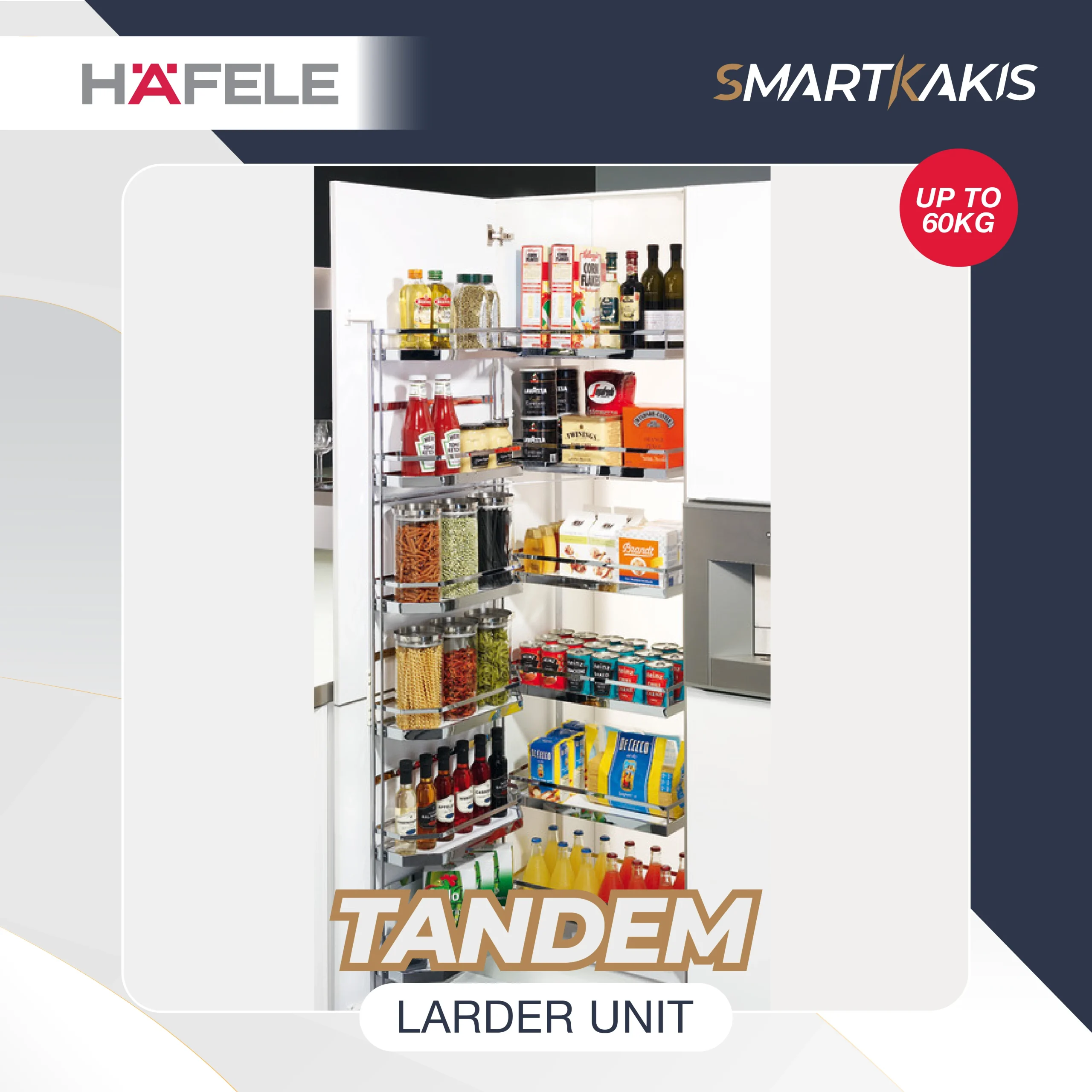 Hafele Tandem Tall Larder Pull Out Unit with Soft Closing