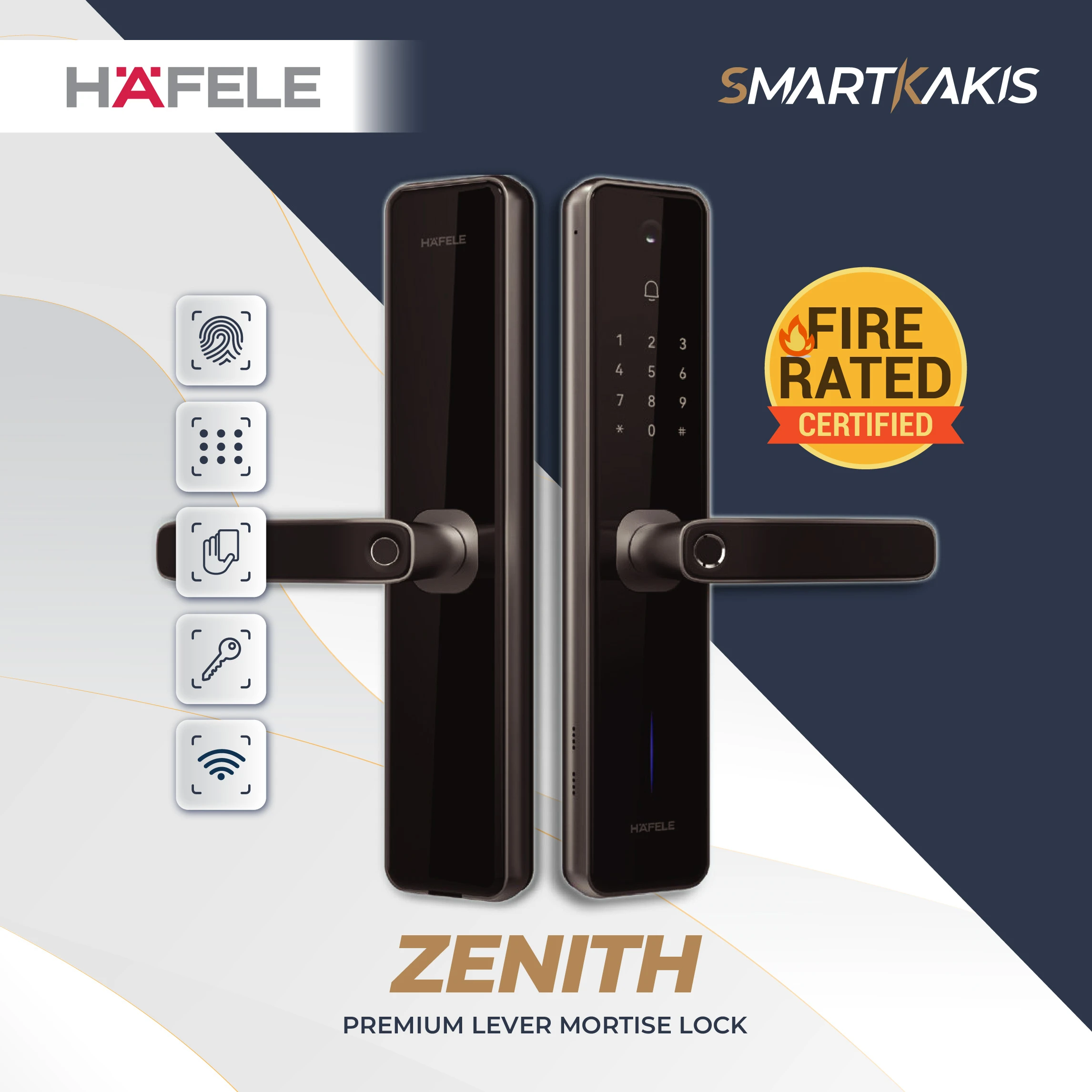 Hafele Zenith Digital Lock – Premium Lever Mortise Lock with Wi-Fi & Video Door Phone